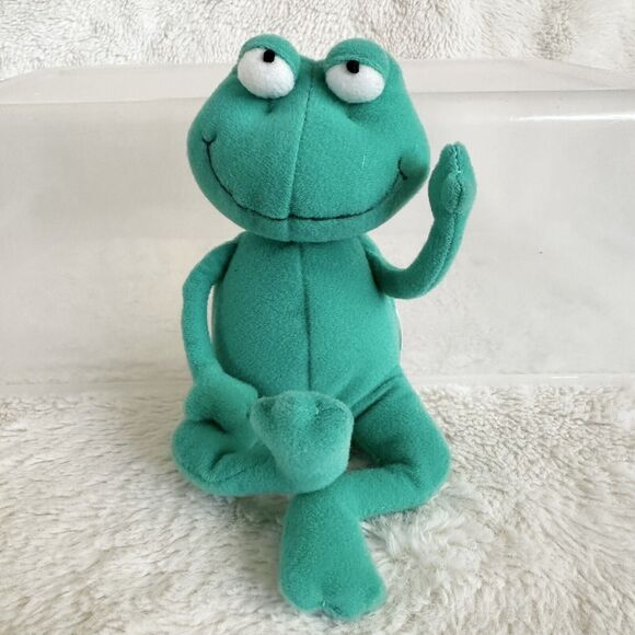 Hallmark Green Cross Legged Sitting Frog Toad Plush 6” Vintage - Picture 1 of 6